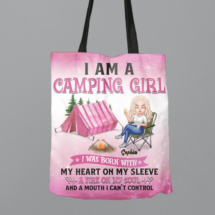 Custom Personalized Camping Queen Canvas Bag - Gift Idea For Camping Lovers/Mother's Day - I Am A Camping Girl, I Was Born With My Heart On My Sleeve