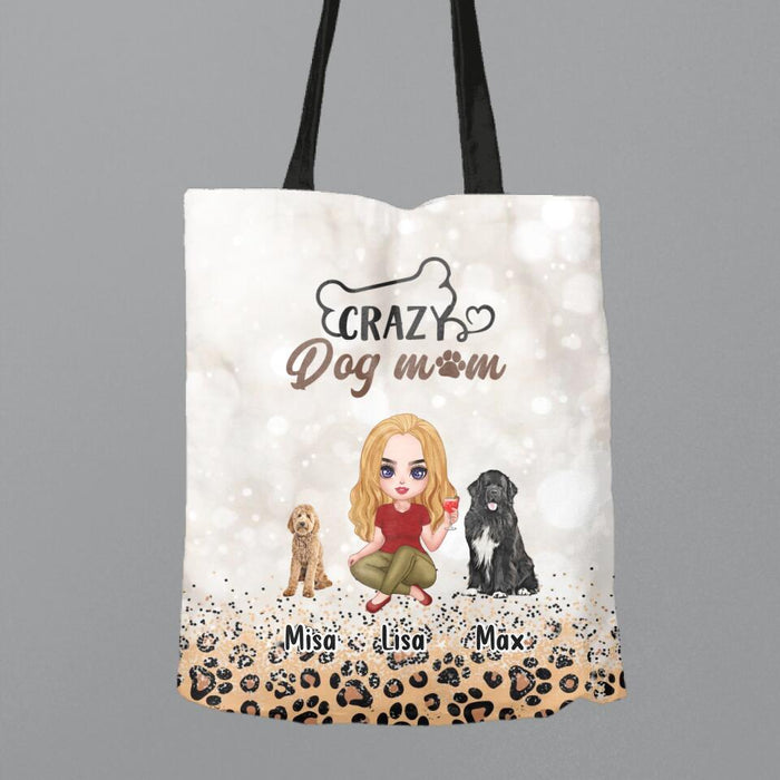 Custom Personalized Dog Mom Canvas Bag - Upto 6 Dogs - Best Gift For Dog Lover - Crazy Dog Mom