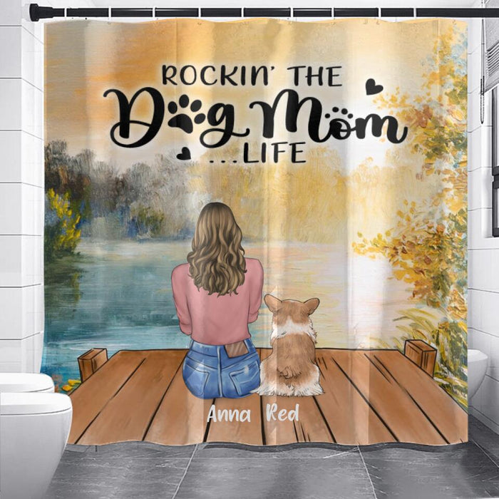 Custom Personalized Dog Mom Shower Curtain - Gift Idea For Dog Lover - Rockin' The Dog Mom Life - Up to 6 Dogs