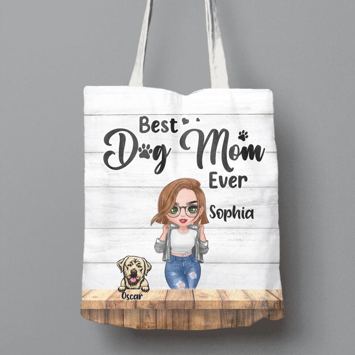 Personalized Dog Mom Front Canvas Bag - Gifts For Dog Lover With Up to 4 Dogs - Best Dog Mom Ever