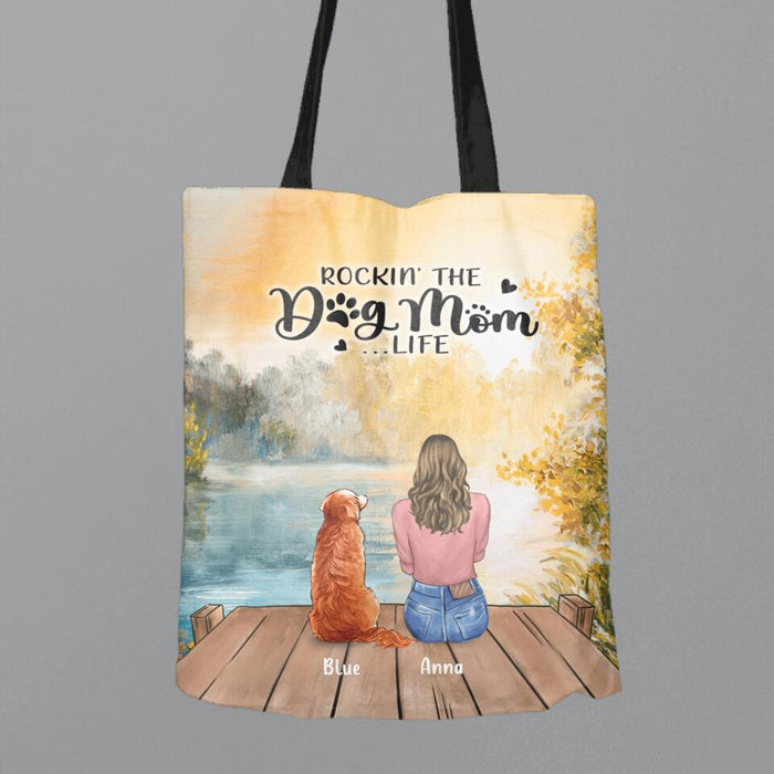 Custom Personalized Dog Mom Canvas Bag - Gift For Dog Lovers with up to 4 Dogs - Rockin' The Dog Mom Life