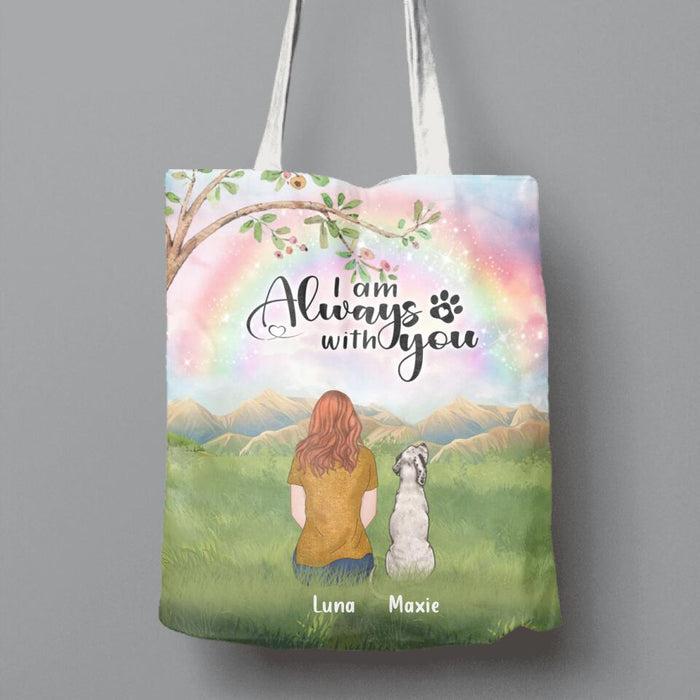 Custom Personalized Dog Mom/Dad Canvas Bag - Man/Woman/Couple With Upto 4 Dogs - Best Gift For Dog Lover - I Am Always With You