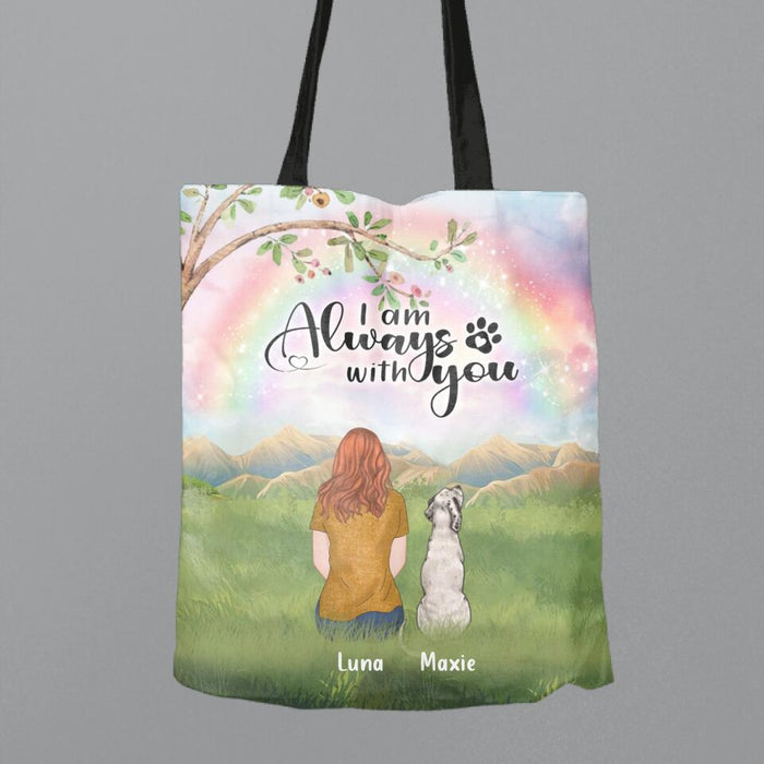 Custom Personalized Dog Mom/Dad Canvas Bag - Man/Woman/Couple With Upto 4 Dogs - Best Gift For Dog Lover - I Am Always With You
