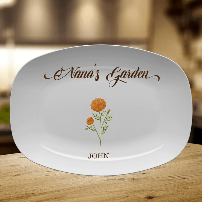 Custom Personalized Nana's Garden Platter - Gift Idea For Grandma With Upto 9 Grandkids