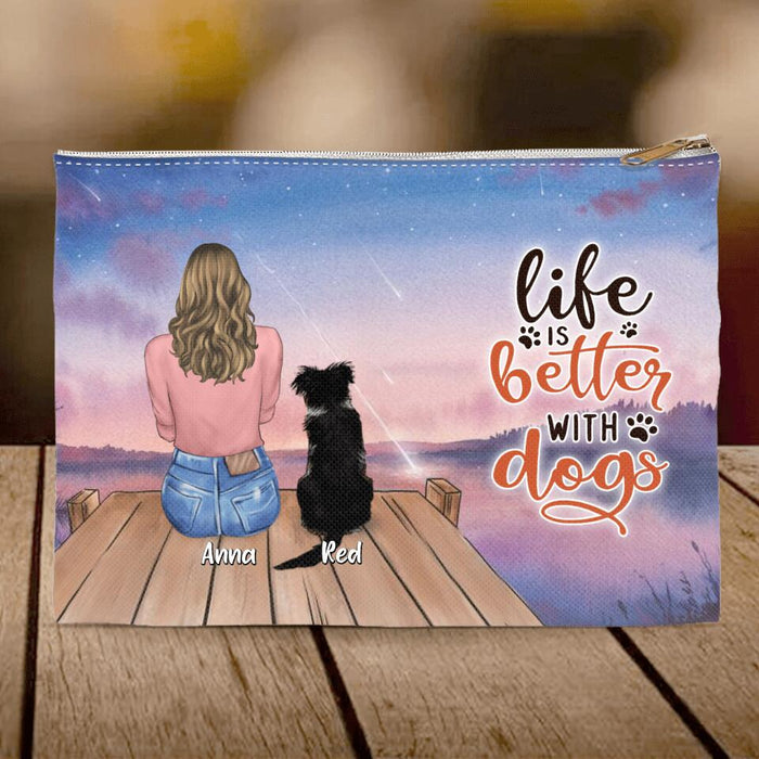 Custom Personalized Dog Mom Accessory Pouch - Gift for Dog Mom, Dog Lovers - Up to 6 Dogs - Life is better with dogs