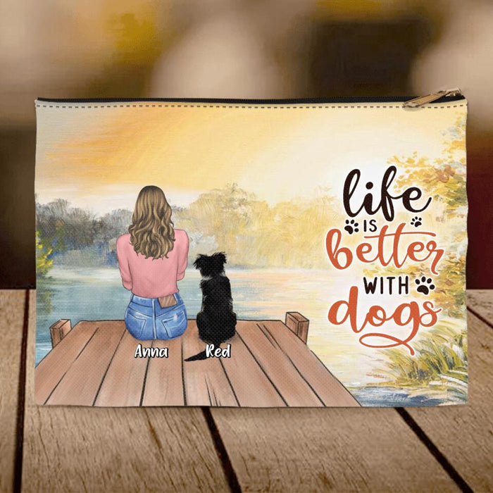 Custom Personalized Dog Mom Accessory Pouch - Gift for Dog Mom, Dog Lovers - Up to 6 Dogs - Life is better with dogs