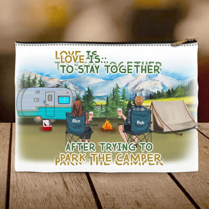 Custom Personalized Camping Accessory Pouch - Gift For Camping Lovers - Couple with Pets and Kids - Love is to stay together