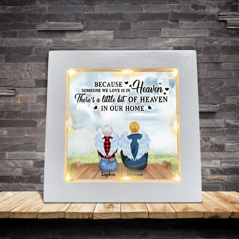 Personalized Memorial Family Member Loss Frame With Led - Up to 5 People - Memorial Gift Idea - Because Someone We Love Is In Heaven