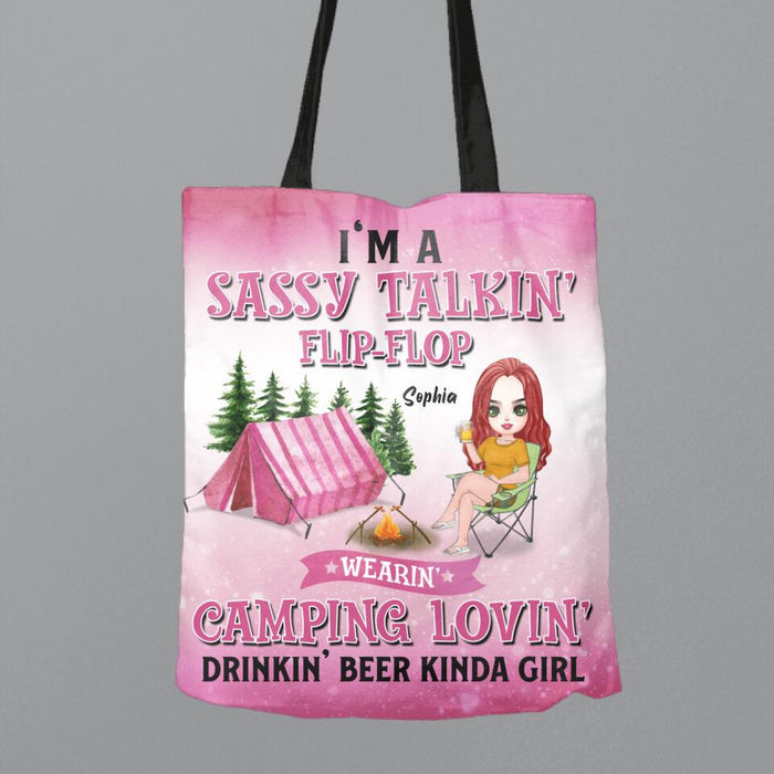 Custom Personalized Camping Girl Canvas Bag - Gift Idea For Camping Lovers - I'm A Sassy Talkin' Flip - Flop Camping Lovin' Drinkin' Beer Kinda Girl