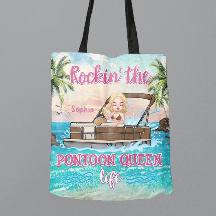 Custom Personalized Pontoon Queen Hawaii Canvas Bag - Best Gift For Pontoon Lover - Rockin' The Pontoon Queen Life