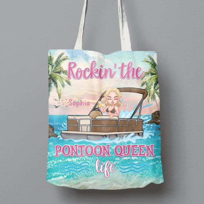 Custom Personalized Pontoon Queen Hawaii Canvas Bag - Best Gift For Pontoon Lover - Rockin' The Pontoon Queen Life