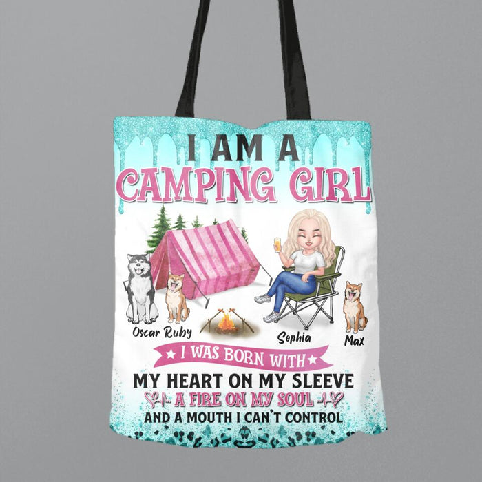 Custom Personalized Camping Canvas Bag - Gift for Camping Lovers, Dog Mom - Camping Queen Dog Mom - Up to 3 Dogs - I am a camping girl