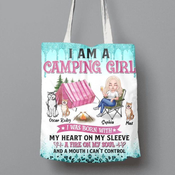 Custom Personalized Camping Canvas Bag - Gift for Camping Lovers, Dog Mom - Camping Queen Dog Mom - Up to 3 Dogs - I am a camping girl