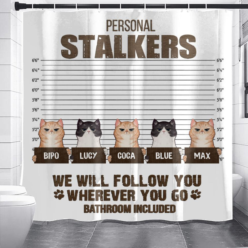 Personalized Cat Shower Curtain - Gift For Cat Lovers With Up To 5 Cats - We Will Follow You