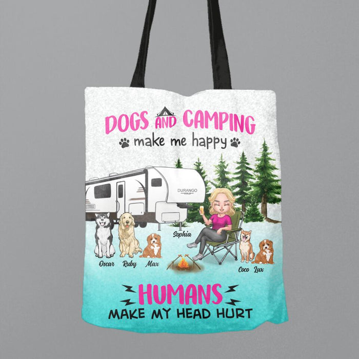 Custom Personalized Dog Camping Queen Canvas Bag - Upto 5 Dogs - Gift Idea For Dog Lovers/ Mother's Day - Kinda Busy Being A Camping Queen And A Dog Mom