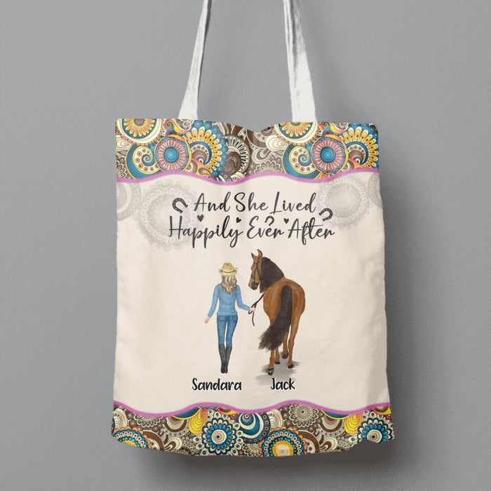 Custom Personalized Horse Girl Canvas Bag - Upto 4 Horses - Gift Idea For Horse Lovers - And She Lived Happily Ever After