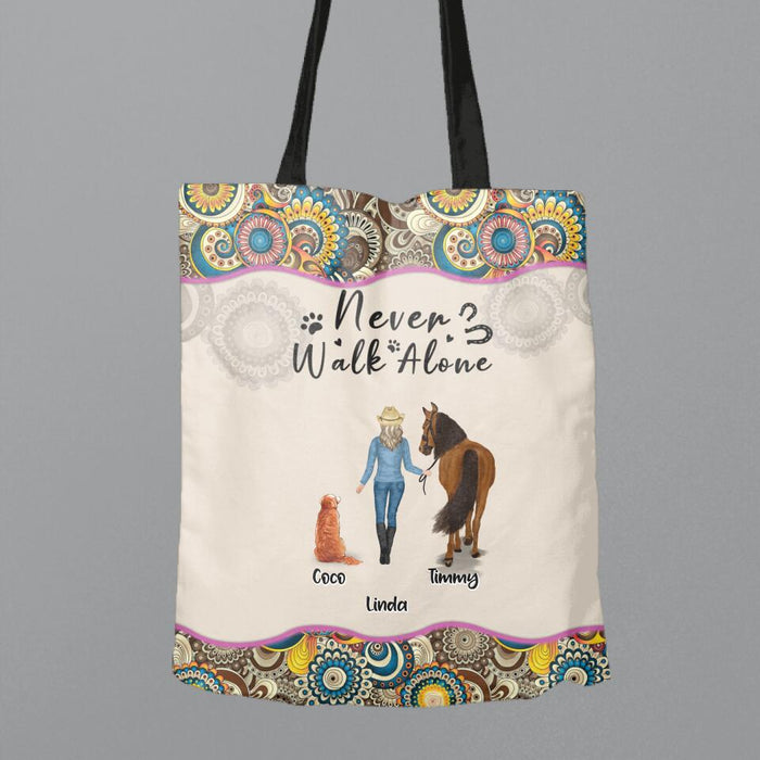 Custom Personalized Horse And Dog Canvas Bag - Upto 2 Horses And 4 Dogs - Gift Idea For Horse/Dog Lovers - Never Walk Alone