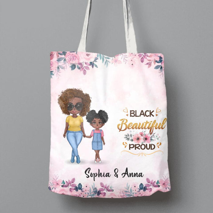 Custom Personalized Mother & Daughter Canvas Bag - Mother's Day 2022 Gift/ Gift Idea From Daughter To Mother - Black Beautiful Proud