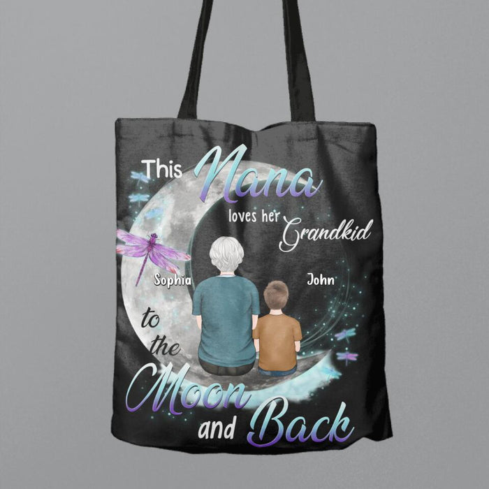 Custom Personalized Grandma Canvas Bag - Upto 4 Kids - Mother's Day Gift For Grandma - This Nana Loves Her Grandkid To The Moon And Back