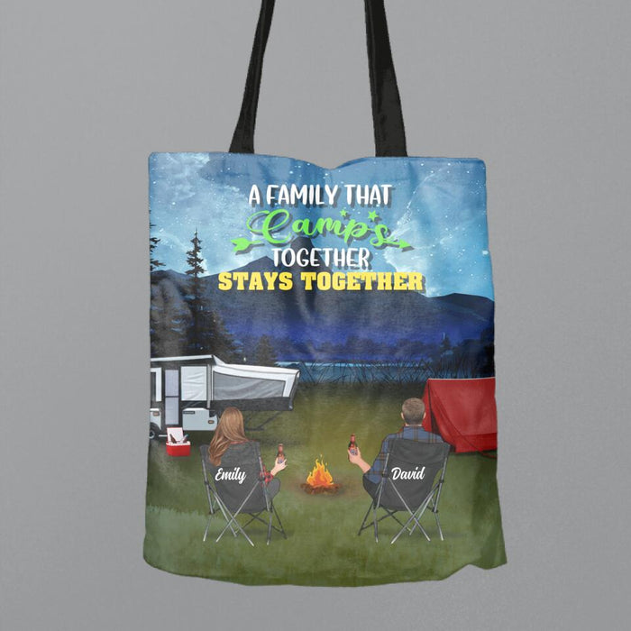 Custom Personalized Family Camping Trip Canvas Bag - Couple/ Single Parent/ Parents With Upto 3 Kids And 4 Pets - Gift Idea For Whole Family/ Camping Lover - A Family That Camps Together Stays Together