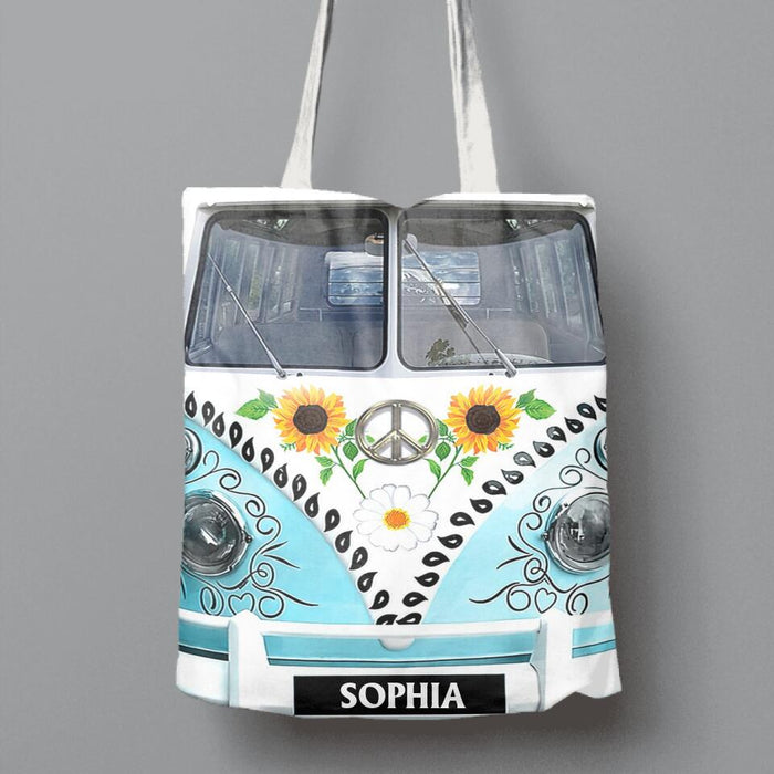 Custom Personalized Sunflower Peace Bus Canvas Bag - Best Gift Idea For Bus Lovers