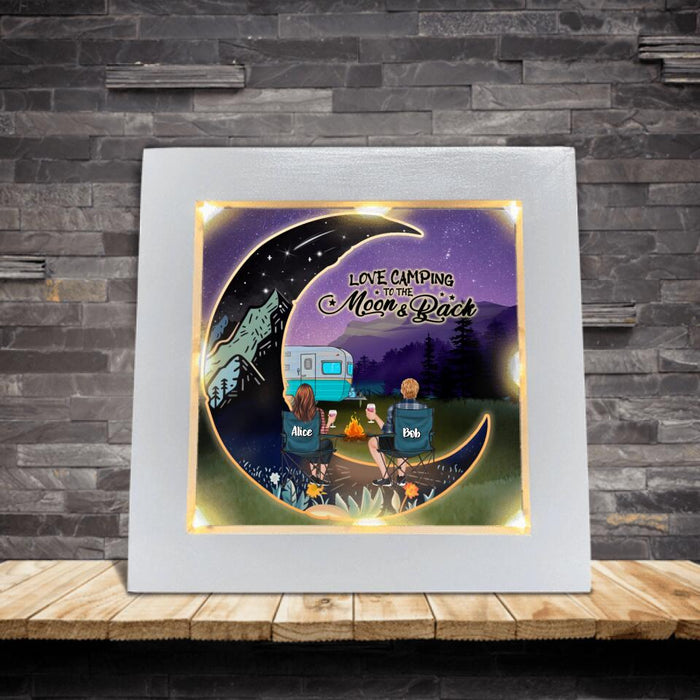 Custom Personalized Camping Moon Frame With Led - Adult/ Couple/ Parents With Up to 3 Kids And 5 Pets - Gift Idea For Camping Lover - Love Camping To The Moon & Back