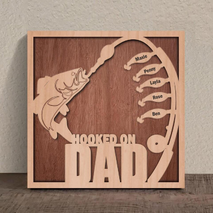 Custom Personalized Hooked On Dad Square 3-Layered Wooden Art - Father's Day 2023 Gift