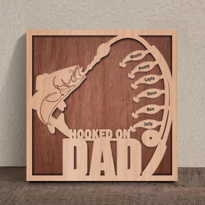 Custom Personalized Hooked On Dad Square 3-Layered Wooden Art - Father's Day 2023 Gift