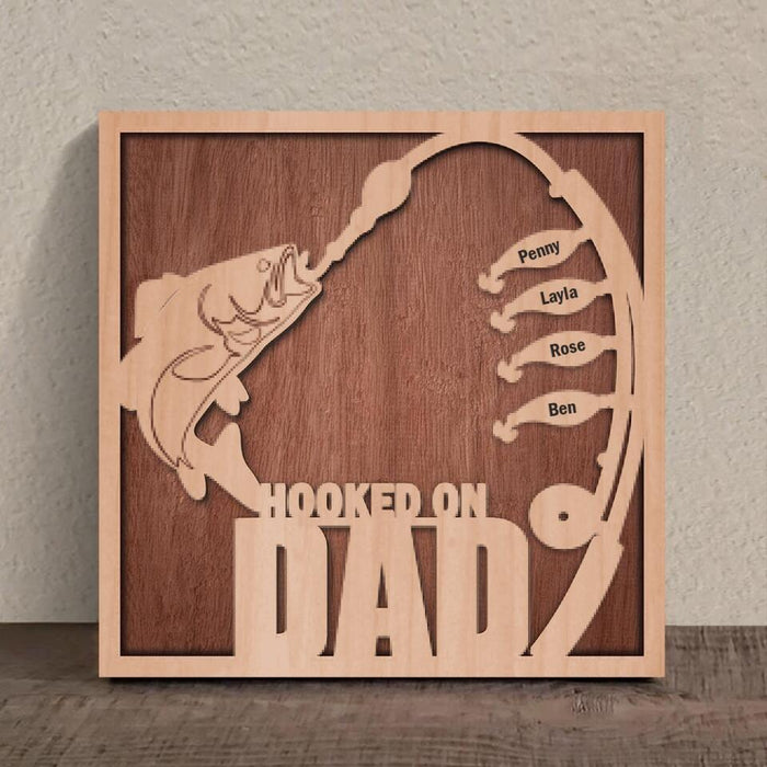 Custom Personalized Hooked On Dad Square 3-Layered Wooden Art - Father's Day 2023 Gift