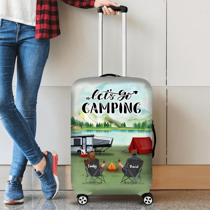 Custom Personalized Camping Suitcase Luggage Cover - Adult/ Couple/ Parents With Up to 3 Kids And 4 Pets - Gift Idea For Family/ Camping Lover - Let's Go Camping