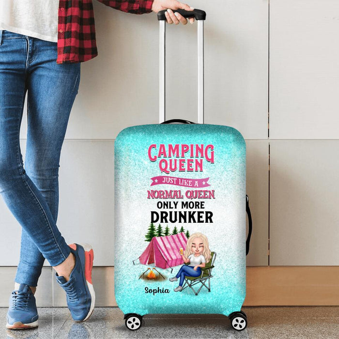 Custom Personalized Camping Queen Suitcase Luggage Cover - Gift Idea For Camping Lovers - Camping Queen Just Like A Normal Queen Only More Drunker