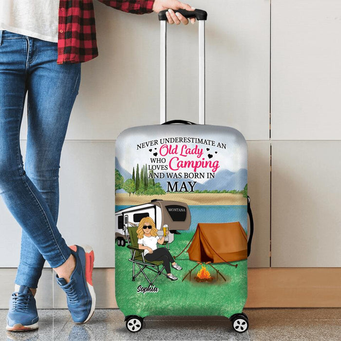 Personalized Camping Queen Suitcase Luggage Cover - Gift Idea For Camping Lovers - Never Underestimate An Old Lady Who Loves Camping And Was Born In May