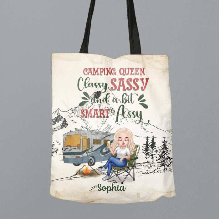 Custom Personalized Camping Queen Canvas Bag - Gift Idea For Camping Lovers - Camping Queen Classy Sassy And A Bit Smart Assy