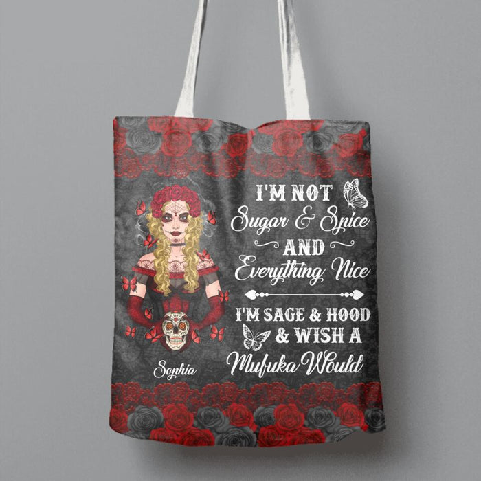 Custom Personalized Sugar Skull Canvas Bag - Skull Gift For Girl - I'm Not Sugar & Spice
