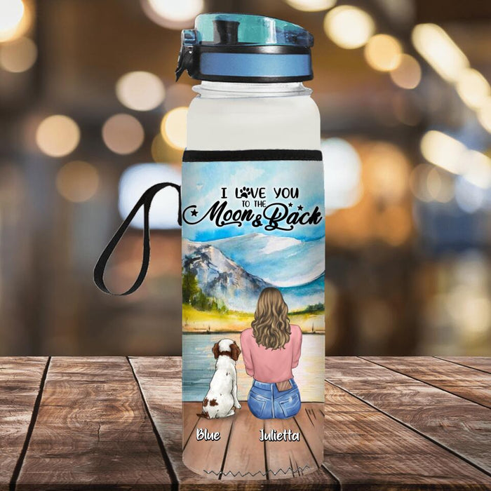 Custom Personalized Dog Mom/ Dog Dad Neoprene Water Bottle Sleeve - Gift Idea For Dog Lover with up to 6 Dogs - I Love You To The Moon & Back