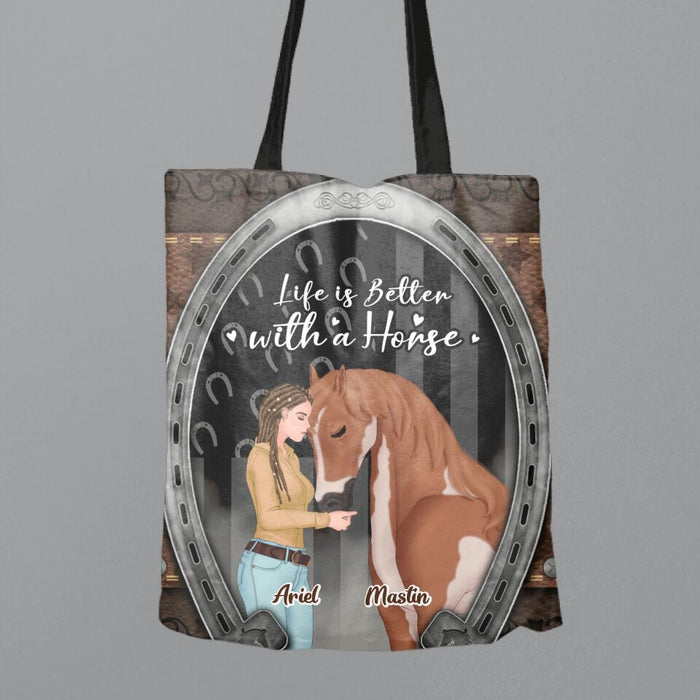 Custom Personalized Horse Girl Canvas Bag - Upto 5 Horses - Gift Idea For Horse Lovers - Just A Girl Who Loves Horses