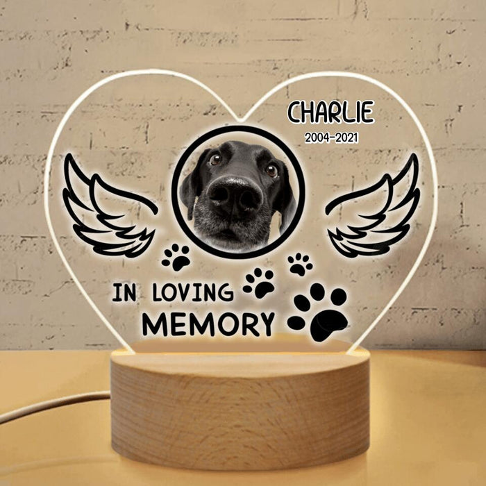 Custom Personalized Pet Memorial Heart Acrylic Photo Panel with Light Base - Memorial Gift Idea For Pet Lover - In Loving Memory