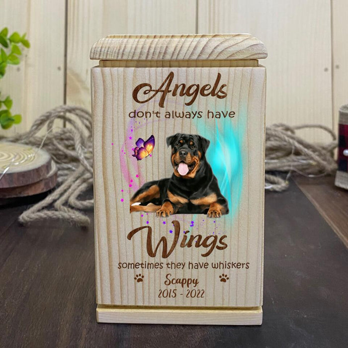 Custom Personalized Photo Cremation Pet Urn - Memorial Gift Idea For Dog Owner - Angels Don't Always Have Wings, Sometimes They Have Whiskers