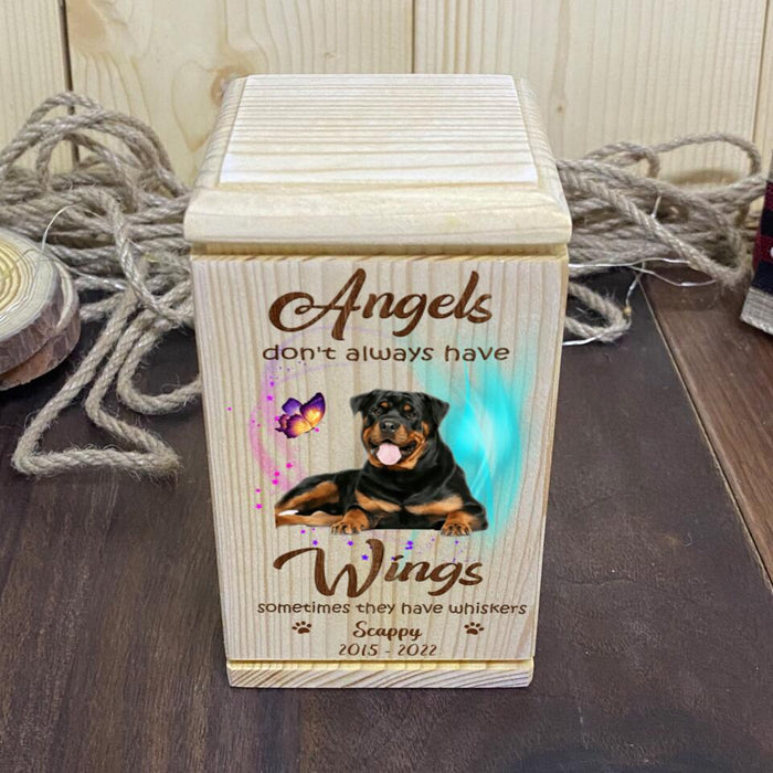 Custom Personalized Photo Cremation Pet Urn - Memorial Gift Idea For Dog Owner - Angels Don't Always Have Wings, Sometimes They Have Whiskers