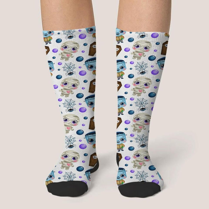 Cute Halloween Patterns 3D Heelless Socks - Gift Idea For Halloween, Gift For Friends and Family