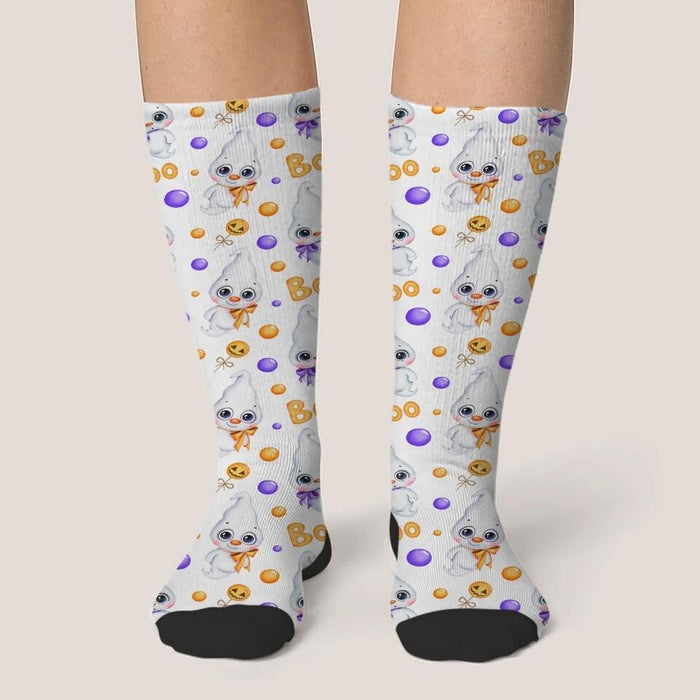 Cute Halloween Patterns 3D Heelless Socks - Gift Idea For Halloween, Gift For Friends and Family