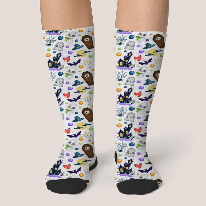 Cute Halloween Patterns 3D Heelless Socks - Gift Idea For Halloween, Gift For Friends and Family