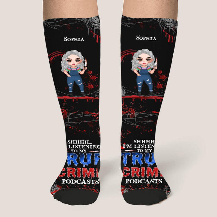 Custom Personalized Halloween Socks - Gift Idea For Halloween - I'm Listening To My True Crime Podcasts