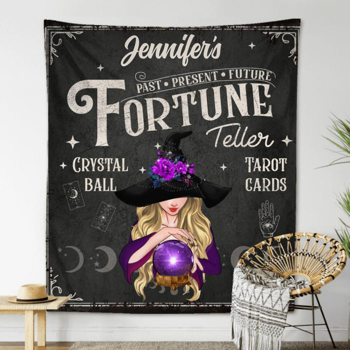 Personalized Witch Tapestry - Gift Idea For Halloween - Fortune Teller Crystal Ball Tarot Cards