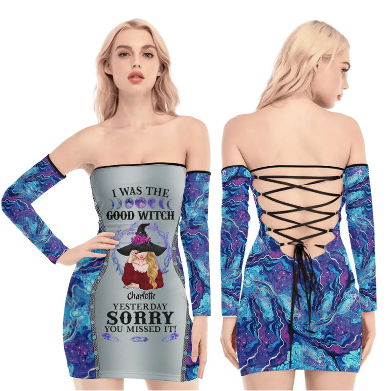 Custom Personalized Witch Off-shoulder Back Lace-up Dress - Gift Idea For Halloween/ Friend - I Was The Good Witch Yesterday