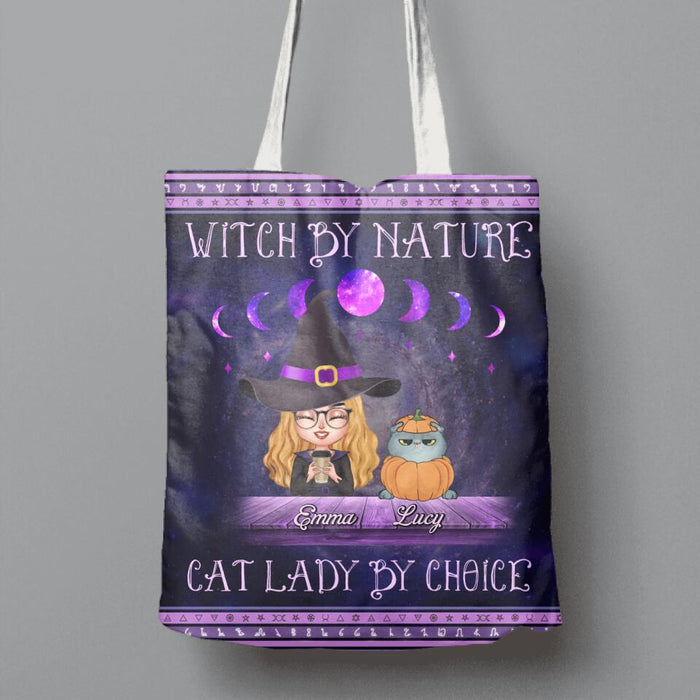 Custom Personalized Witch Canvas Bag - Gift Idea For Halloween/ Pet Lovers with up to 6 Pets - Witch By Nature, Cat Lady By Choice