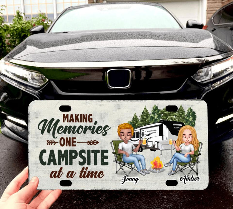 Custom Personalized Camping Couple License Plate - Gift Idea For Camping Lovers - Making Memories One Campsite At A Tine