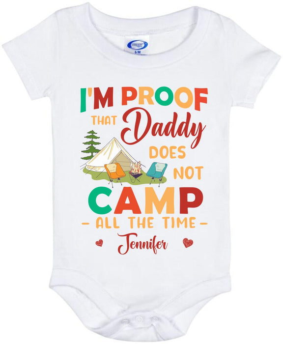 Personalized Daddy Baby Onesie Kid T-shirt - Father's Day 2023 Gift - Daddy Does Not Camp All The Time
