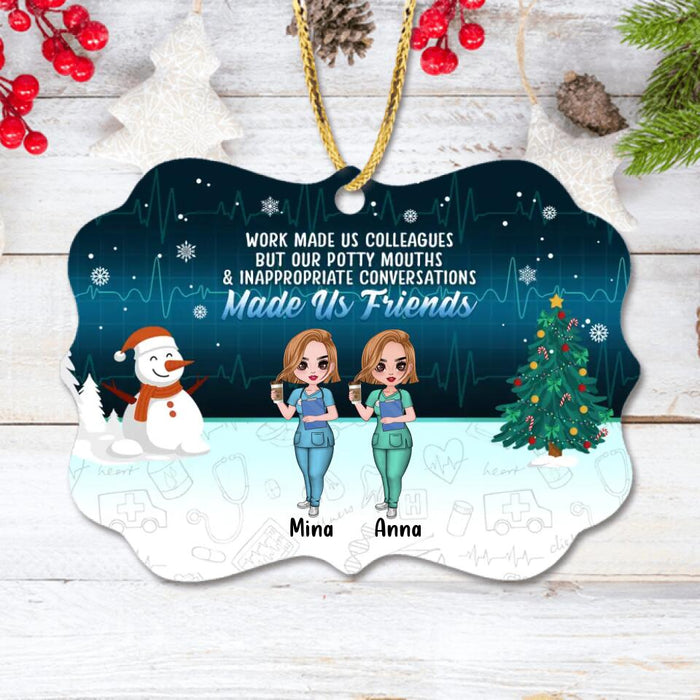 Custom Personalized Nurse Colleagues Rectangle Ornament - Gift Idea For Nurses - Work Made Us Colleagues But Our Potty Mouths & Inappropriate Conversations Made Us Friends