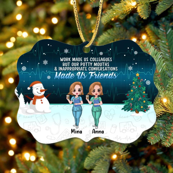 Custom Personalized Nurse Colleagues Rectangle Ornament - Gift Idea For Nurses - Work Made Us Colleagues But Our Potty Mouths & Inappropriate Conversations Made Us Friends